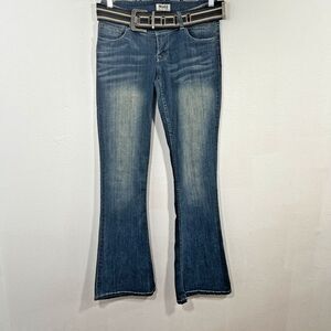 Vtg Mudd Jean Teen Youth 5 Blue Whiskering Bootcut Embroidered Pockets Denim Y2K